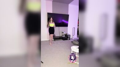 Sexy dame dances for beau and drools on him with gigantic hooters and a wonderfu